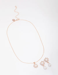 Rose Gold Pearl Flower Drop Jewellery Set - link has visual effect only