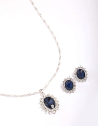 Silver Diana Sapphire Halo Jewellery Set - link has visual effect only