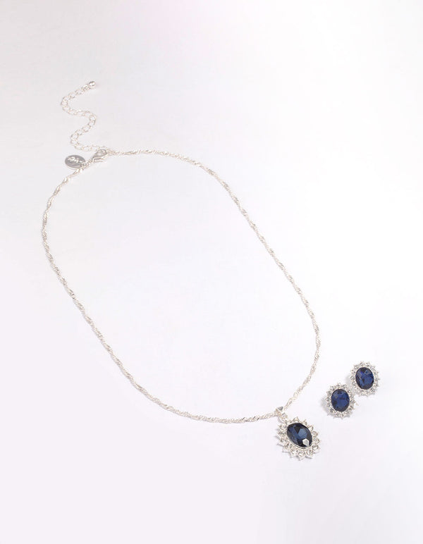 Silver Diana Sapphire Halo Jewellery Set