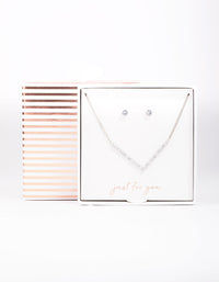 Silver Cubic Zirconia V-Shaped Jewellery Set - link has visual effect only