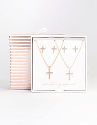 Mixed Metal Diamante Cross Jewellery Set Pack - link has visual effect only