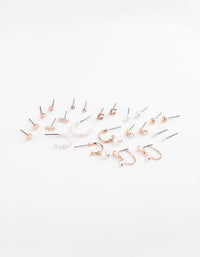 Rose Gold Pearl Mixed Stud & Hoop Earring 12-Pack - link has visual effect only