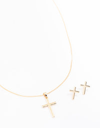 Gold Plain Cross Jewellery Set - link has visual effect only