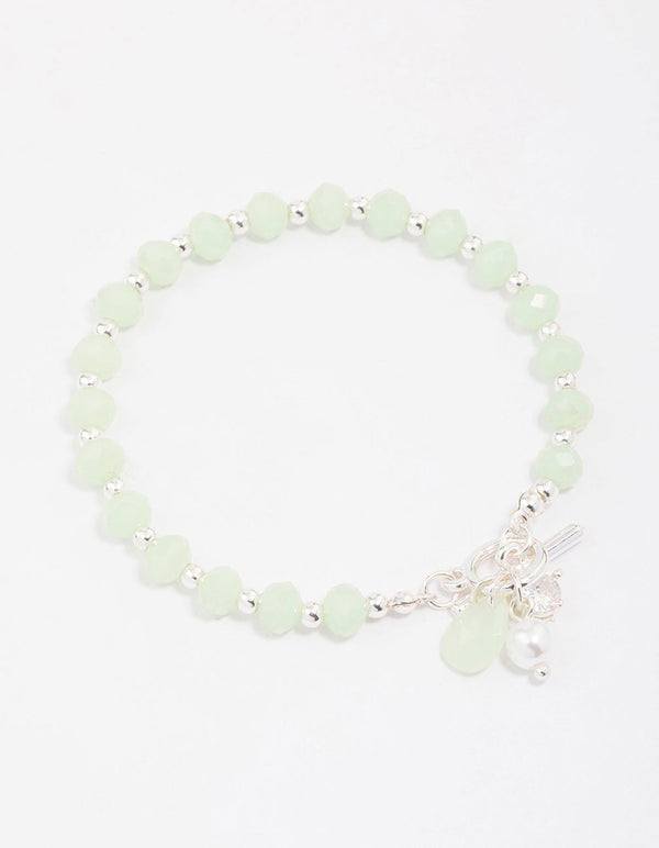 Silver Green Beaded & Pearl Bracelet