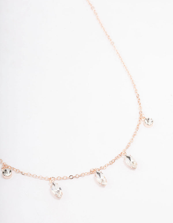 Rose Gold Marquise Station Drop Necklace