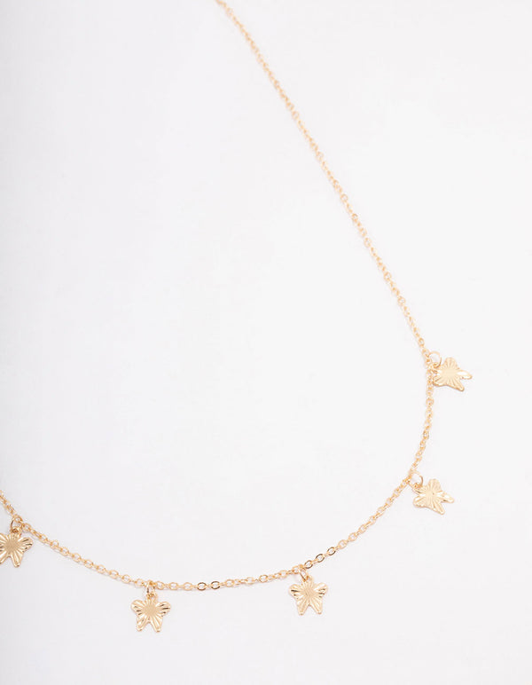 Gold Textured Butterfly Droplet Necklace