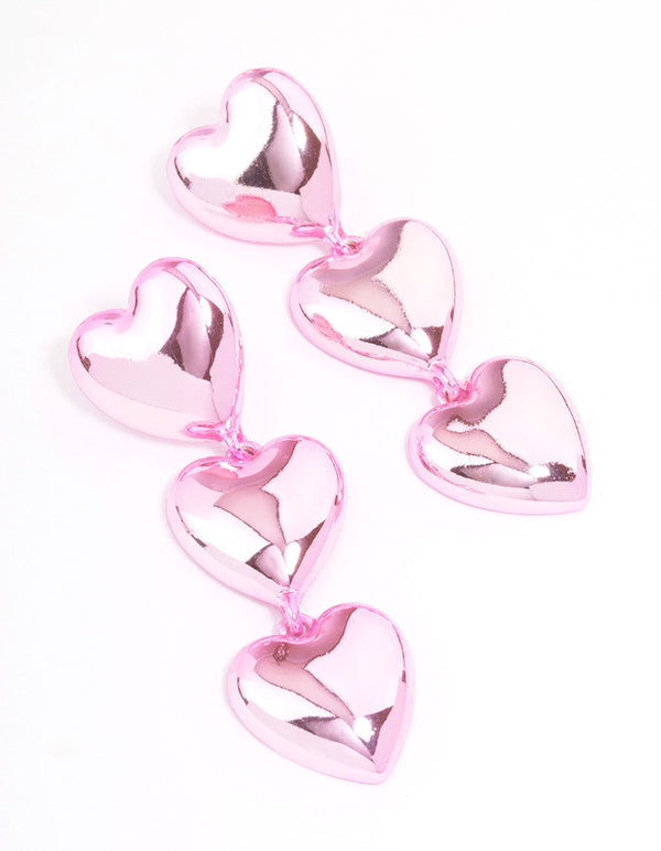 Pink Puffy Heart Drop Earrings