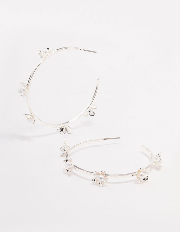 Silver Delicate Flower Hoop Earrings