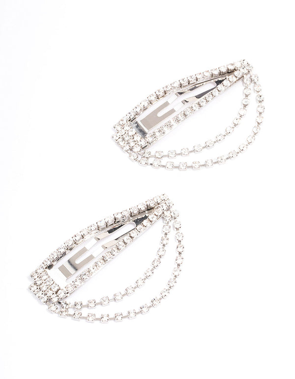 Rhodium Drape Cupchain Hair Clip Pack