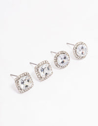 Rhodium Oval & Square Halo Earring Pack - link has visual effect only