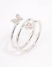 Silver Plated Heart Butterfly Wrapped Ring - link has visual effect only