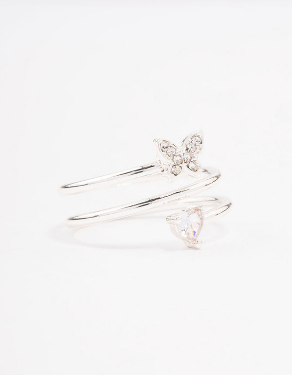 Silver Plated Heart Butterfly Wrapped Ring