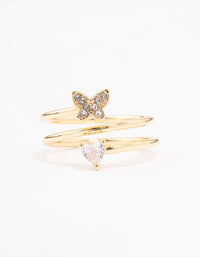 Gold Plated Heart Butterfly Wrapped Ring - link has visual effect only