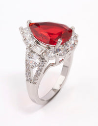 Silver Red Pear Cubic Zirconia Cocktail Ring - link has visual effect only