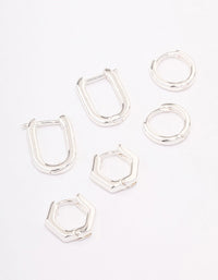 Silver Plated Hexagon Hoop Earrings Pack - link has visual effect only