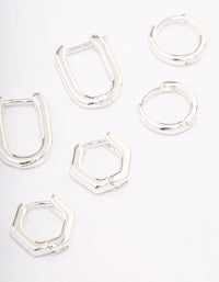 Silver Plated Hexagon Hoop Earrings Pack - link has visual effect only