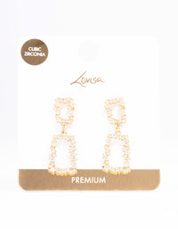 Gold Plated Rectangle Cubic Zirconia Cluster Drop Earrings - link has visual effect only