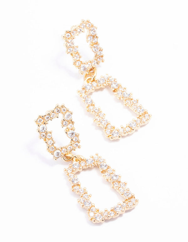 Gold Plated Rectangle Cubic Zirconia Cluster Drop Earrings