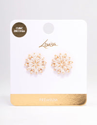 Gold Plated Large Round Floral Stud Earrings - link has visual effect only