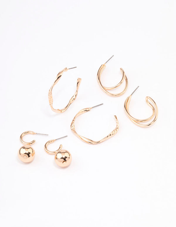 Gold Twisted Hoop Earrings Pack