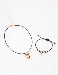 Gold Cord Teardrop Necklace & Bracelet Jewellery Set - link has visual effect only