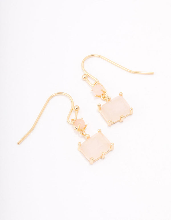 Gold Plated Round & Square Semi-Precious Drop Earrings