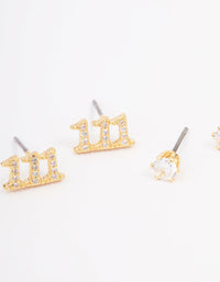 Gold Plated Cubic Zirconia Angel Number 111 Stud Earring Pack - link has visual effect only