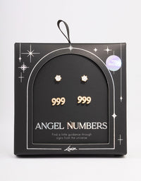 Gold Plated Cubic Zirconia Angel Number 999 Stud Earring Pack - link has visual effect only