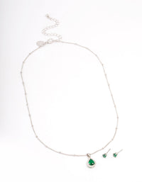 Rhodium Cubic Zirconia Emerald Earring & Necklace Set - link has visual effect only