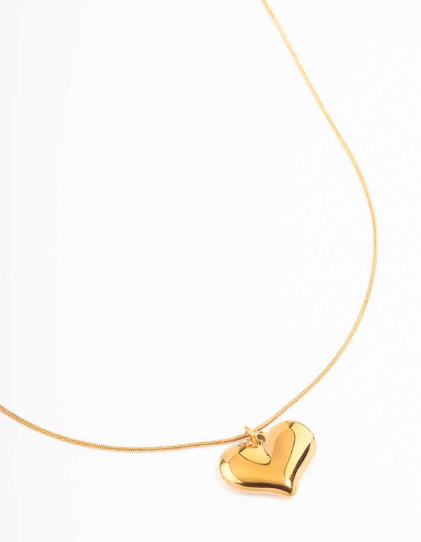 Waterproof Gold Plated Stainless Steel Classic Puffy Heart Pendant Necklace