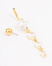 Gold Plated Surgical Steel Cubic Zirconia Heart Belly Ring - link has visual effect only