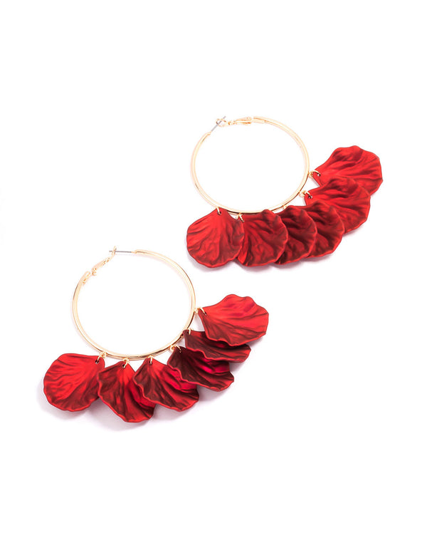 Red Iridescent Petal Hoop Earrings