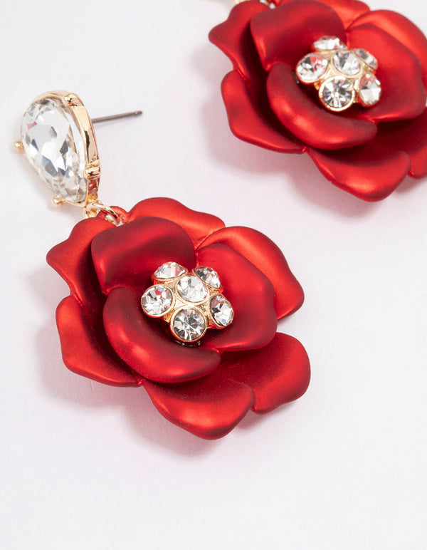 Red Iridescent Flower Stone Drop Earrings Lovisa