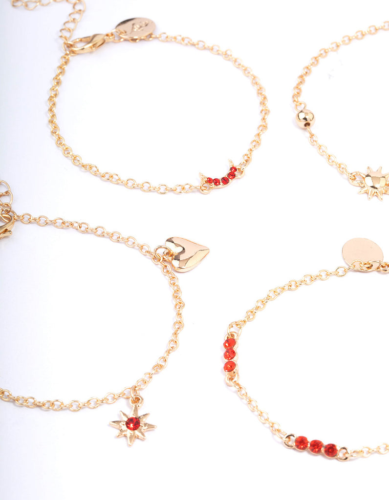 Red 5 Row Charm Gold Bracelets & Anklets Set - Lovisa