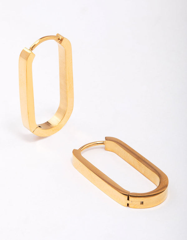 Gold Plated Surgical Steel Large Rectangle Huggie Earrings