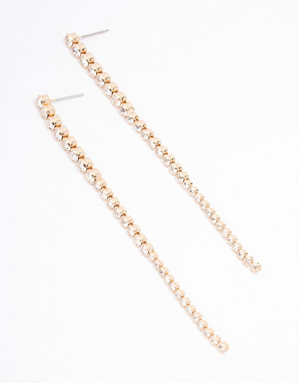 Gold Round Diamante Cupchain Drop Earrings