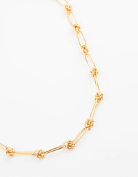 Gold Plated Open Link Knotted Pendant Necklace - link has visual effect only