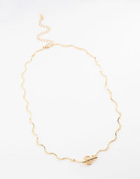 Gold Plated Wavy FOB Chain Necklace - link has visual effect only