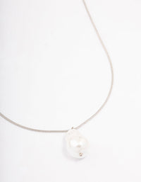 Rhodium Snake Chain Pearl Pendant Necklace - link has visual effect only