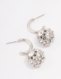 Rhodium Glamorous Ball Drop Huggie Earrings - link has visual effect only