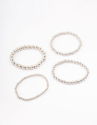 Silver Round Ball Stretch Bracelet 4-Pack - link has visual effect only