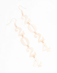 Gold Metallic 2024 New Year Drop Earrings - link has visual effect only