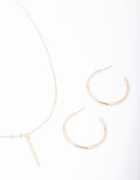 Gold Slim Stick Necklace & Earrings Jewellery Set - link has visual effect only