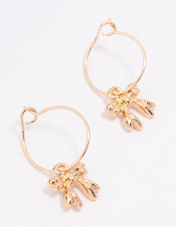 Gold Present Bow Hoop Earrings