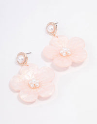 Rose Gold Acrylic Flower Pearl Drop Earrings - link has visual effect only