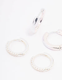 Rhodium Cubic Zirconia Minimal Huggie Hoop Earrings 3-Pack - link has visual effect only