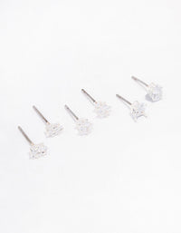 Silver Cubic Zirconia Mixed Shape Stud Earrings 3-Pack - link has visual effect only