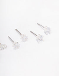 Silver Cubic Zirconia Mixed Shape Stud Earrings 3-Pack - link has visual effect only