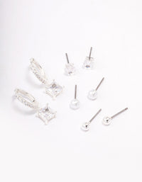 Silver Plated Princess Huggie Earring 4-Pack - link has visual effect only