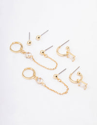 Gold Plated Baguette Hoop Chain Earring 4-Pack - link has visual effect only